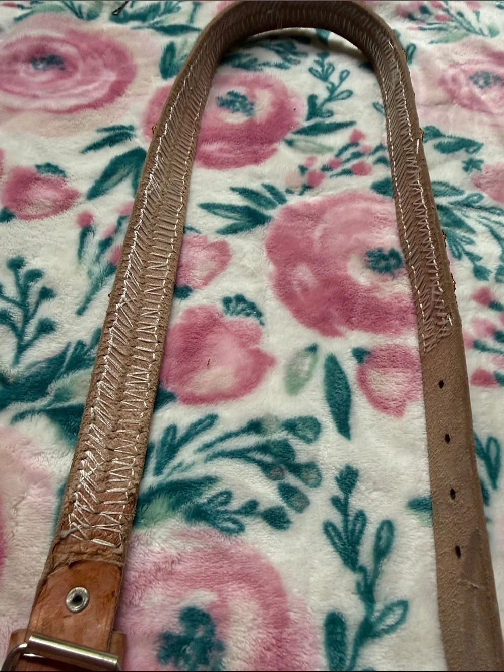Beaded Brown Leather Women's Belt with Yellow & Green Pattern